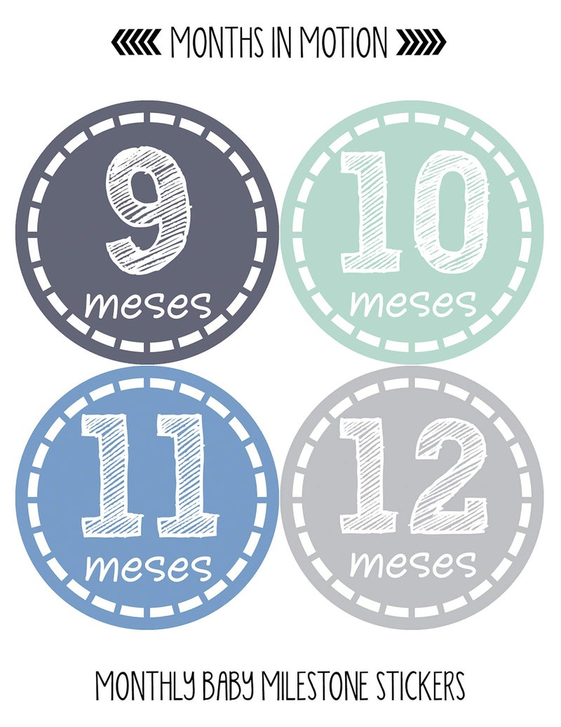 Months In Motion Spanish Espanol Monthly Baby Stickers - 12 Month Milestone Sticker for Newborn Babies - Shower Gift - Photo Keepsake - Image 4